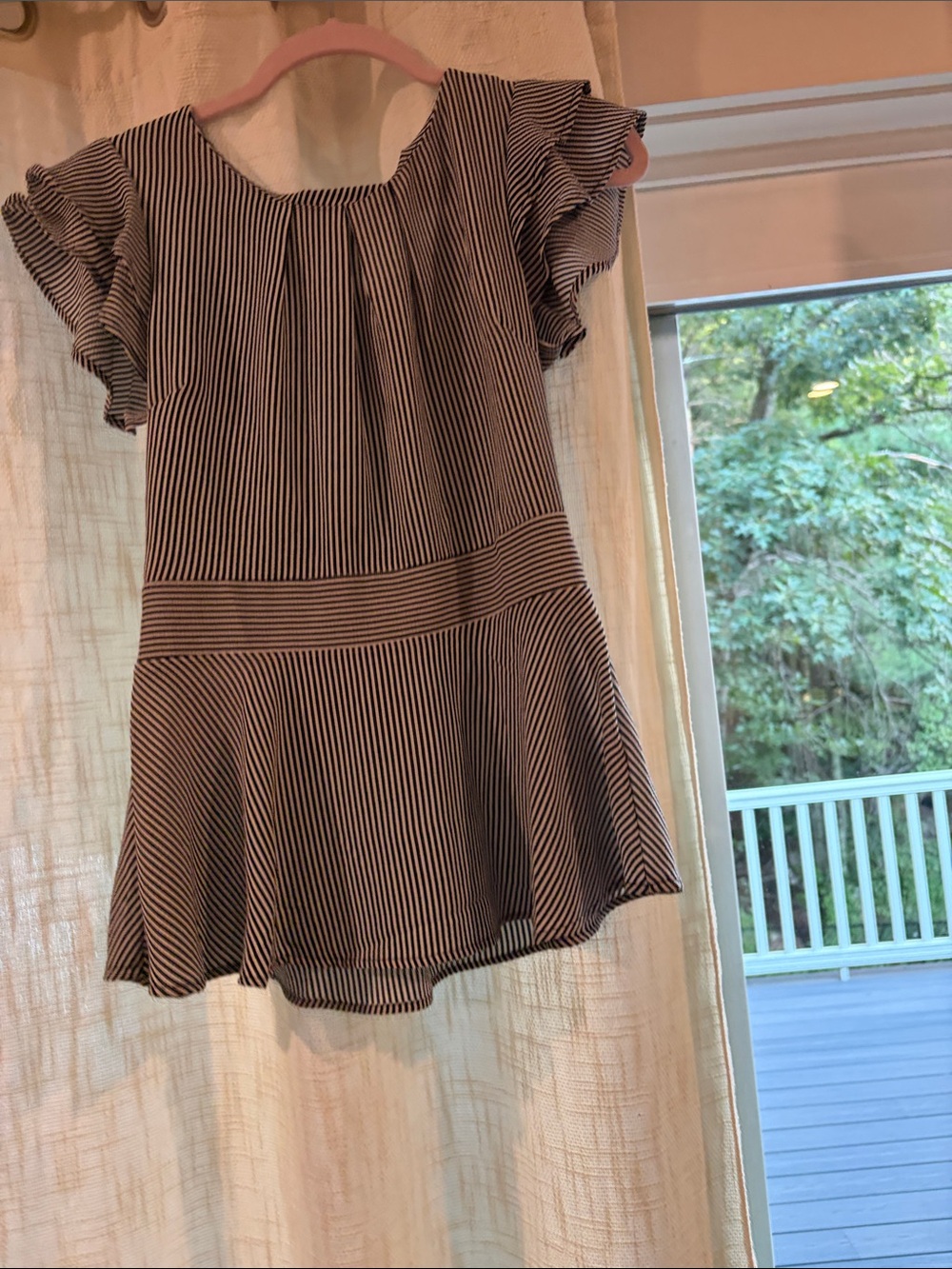 Striped Flutter Sleeve Women's Top - Navy and White